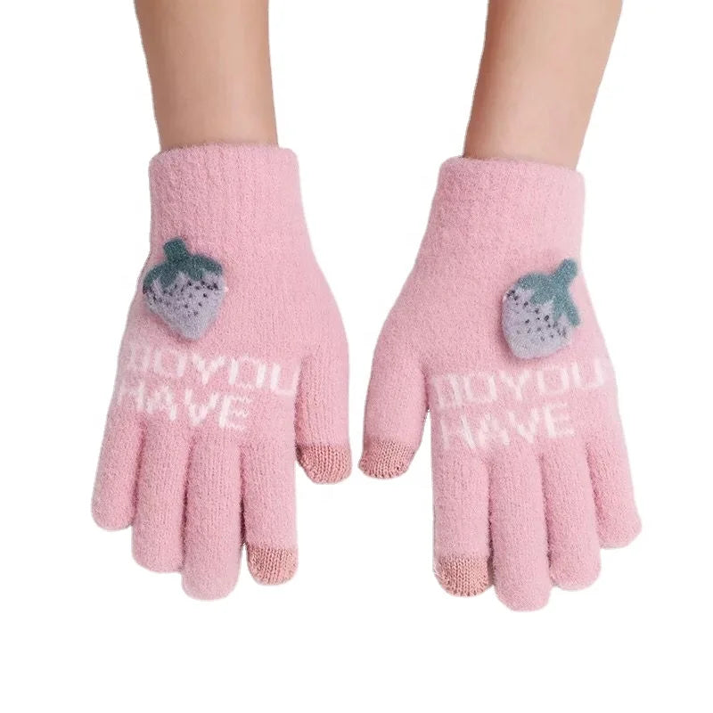 Fashion Women's Holiday Cashmere Feel Breathable Windproof for Screen Eco-Friendly Gloves Winter Warm Cute Cycling Party