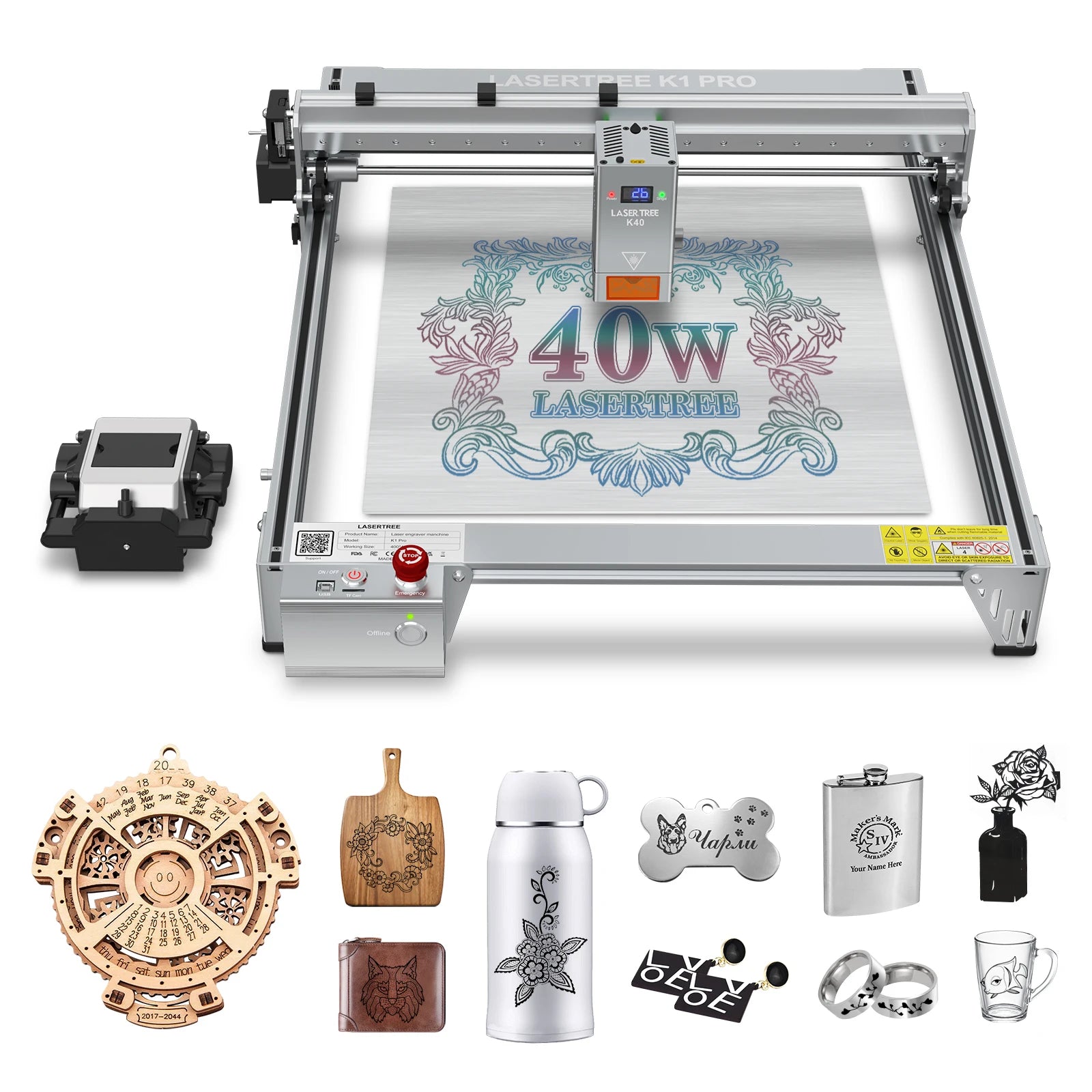 Laser Tree K1 PRO 40W Optical Power 4040 Diode Stainless Steel  Laser Engraving Machine with Air Assist for Wood Cutting MDF
