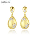 LUOTEEMI European Unique Statement Solid Gold Plated 18K Water Drop Drip Earrings 3A+ Cubic Zircon Cute Earrings for Women