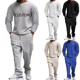 Custom Logo Spring Tracksuits Men 2 Piece Pant Shirt Men Pants Casual Waffle Two Piece Pant Set