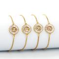 G117 Wholesale 18K Gold Plated Micro Pave Round Initial Letter Adjustable Chain Charm Women Bracelet