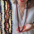 Hand Knotted Cut Crystal Bead Necklace Handmade Beaded Strand Multi Layer Long Wrap Statement Necklace Sparkly Faceted Beads