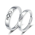 Trendy Silver Color Adjustable Finger Ring for Women Men Wedding Jewelry Cute Boy Girl Pattern Couple Rings