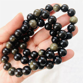 Hot Sale Natural Quartz Crystal Stone Beads Bracelets Healing Gemstone Gold Obsidian Bracelet