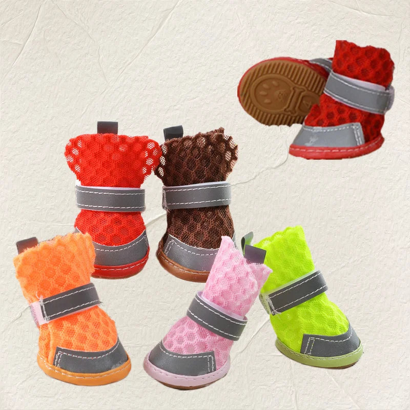 4pcs Pack Small Pet Puppy Anti slip Boots Adjustable Reflective Soft Breathable Mesh Dog Shoes