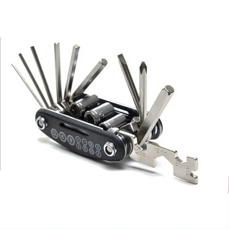 RTS 16-in-One Multifunctional Folding Bicycle Repair Tool Portable Car Tire Wrench for Mountain Bike Repair