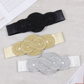 Women's Runway Fashion Vintage Steel Buckle Elastic Cummerbunds Dress Corsets Waistband Belts Decoration Wide Belt