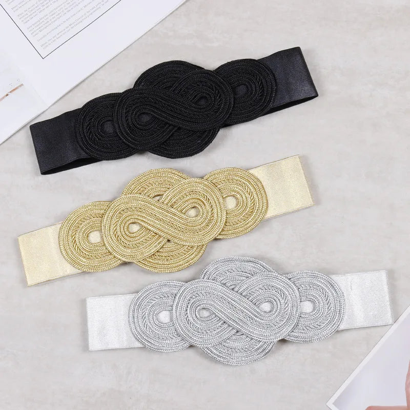 Women's Runway Fashion Vintage Steel Buckle Elastic Cummerbunds Dress Corsets Waistband Belts Decoration Wide Belt