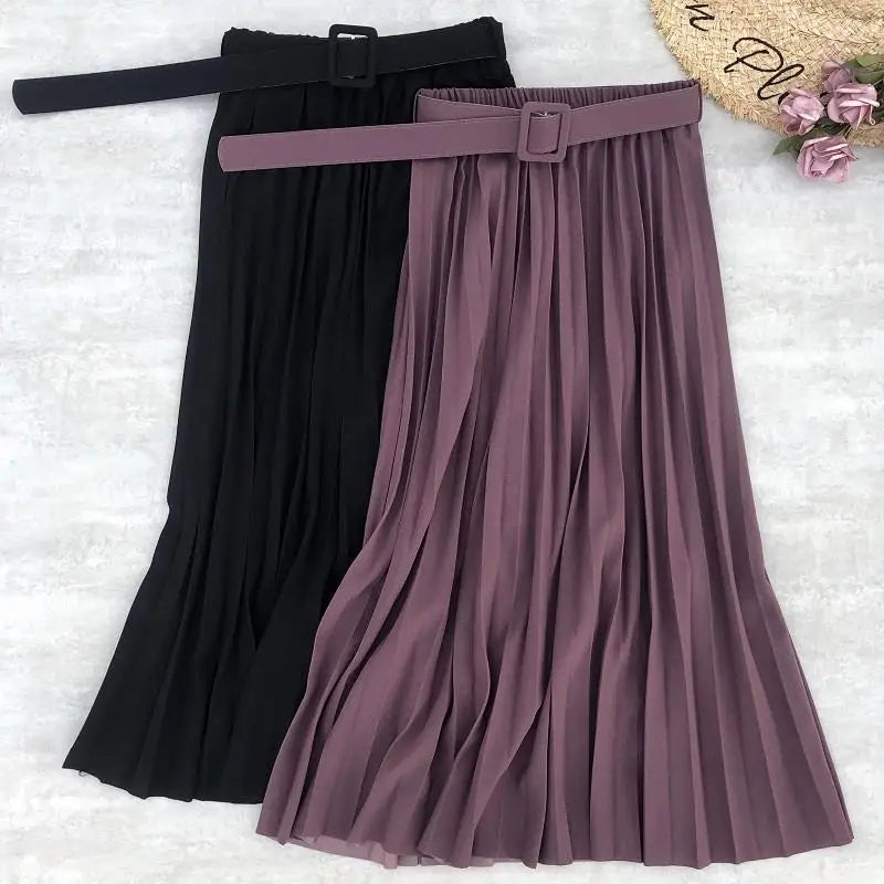 S423F 2026 New Hot-selling Skirt Chiffon Pleated Skirt Belt Mid-length