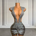 Ocstrade  Fall 2025 Women Clothes Diamond Embellished Rhinestone Party Dress Night Club Mesh V Neck Birthday Dresses Women