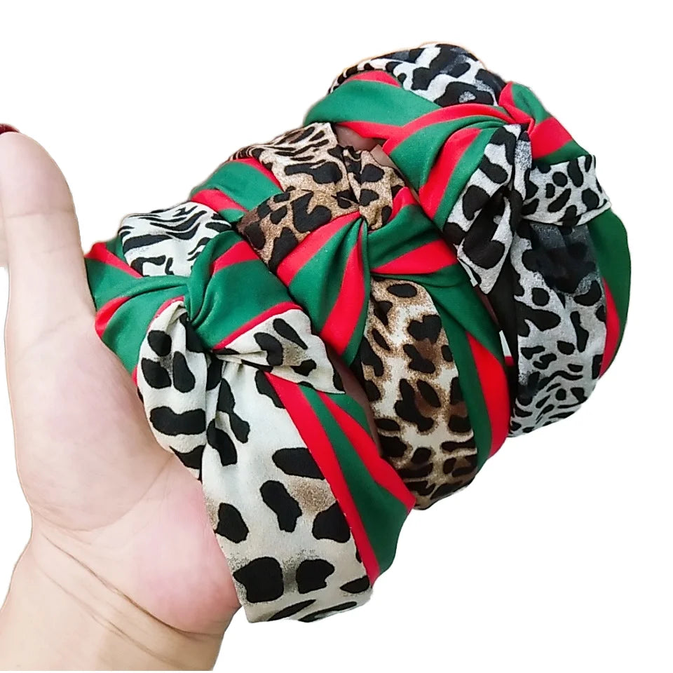 Hot Selling Women's Leopard Print Satin Headband Workout Makeup Knot Hair Bands