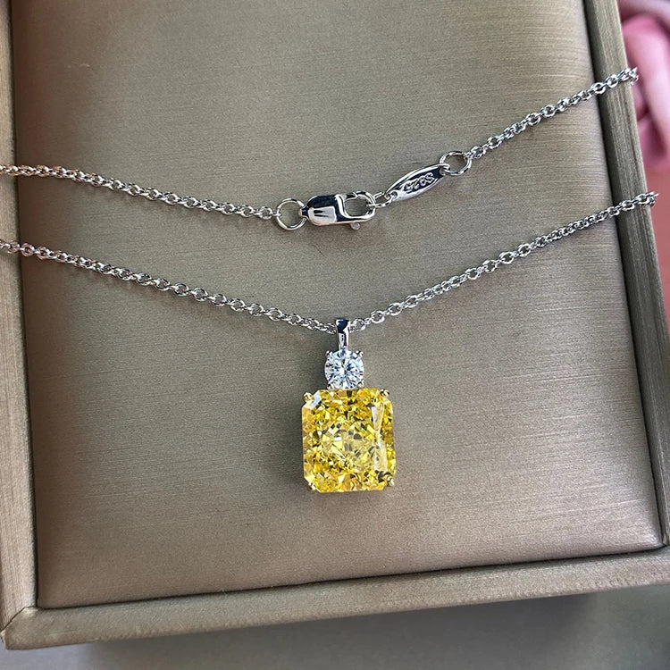 Solid 925 Sterling Silver Necklace Custom Necklace Radiant Cut 925 Yellow Zircon Silver Necklace