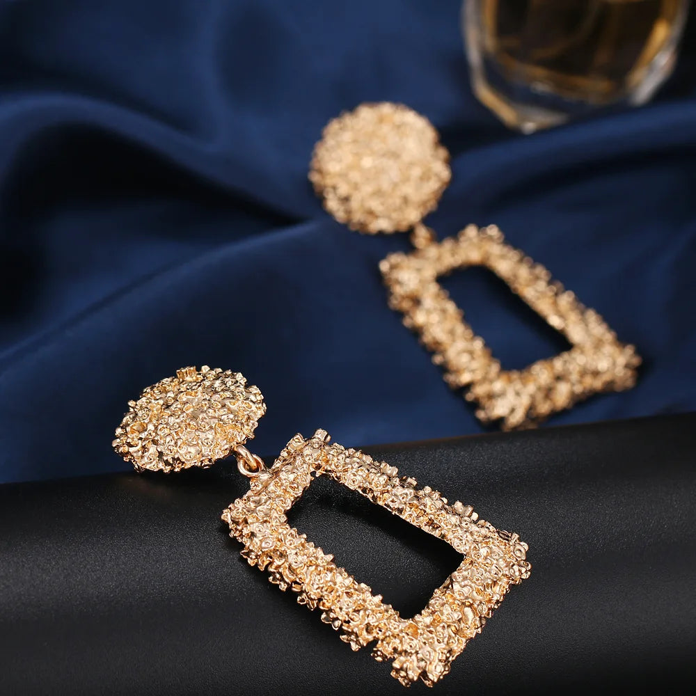 Vintage Geometric Earrings for Women Statement Earring Jewelry Carved Metal Gold Color Earing Fashion Jewelry Trendy Gift