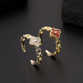 Women's Jewelry Brass Gold Plated Colorful Crystals Clover Ring Exquisite Craft Zircon Open Adjusted Ring