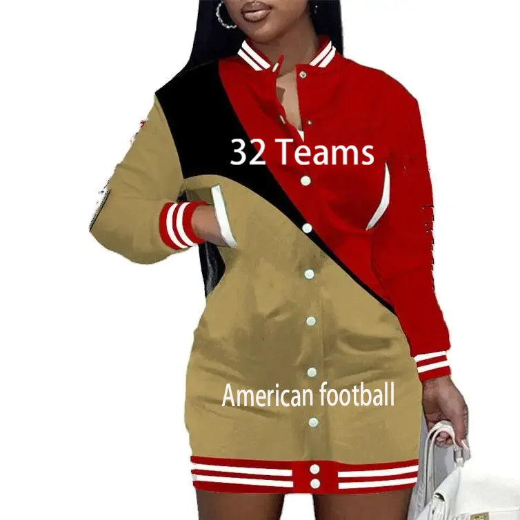 Custom Full Teams American Football 49 Plus Size Short Dress Limited Edition Button Down Long Sleeve Jacket Dress