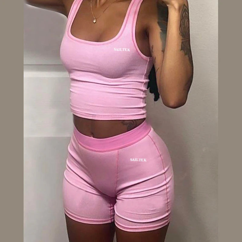 Women Summer Clothes 2026 Wholesale Ribbed Loungewear Women Sets Custom Logo Lounge Wear Two Piece Tank Tops and Shorts Set