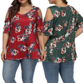 Womens Floral Print Blouses 5XL Cold Shoulder Tops Tropical Clothes Large Size Half Sleeve Tunics Oversized T Shirt