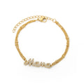 Wholesale 18K Gold Plated Zircon CZ MAMA Letter Charm Bracelet 2 Layers Stainless Steel Link Chain MAMA Bracelet for Gift