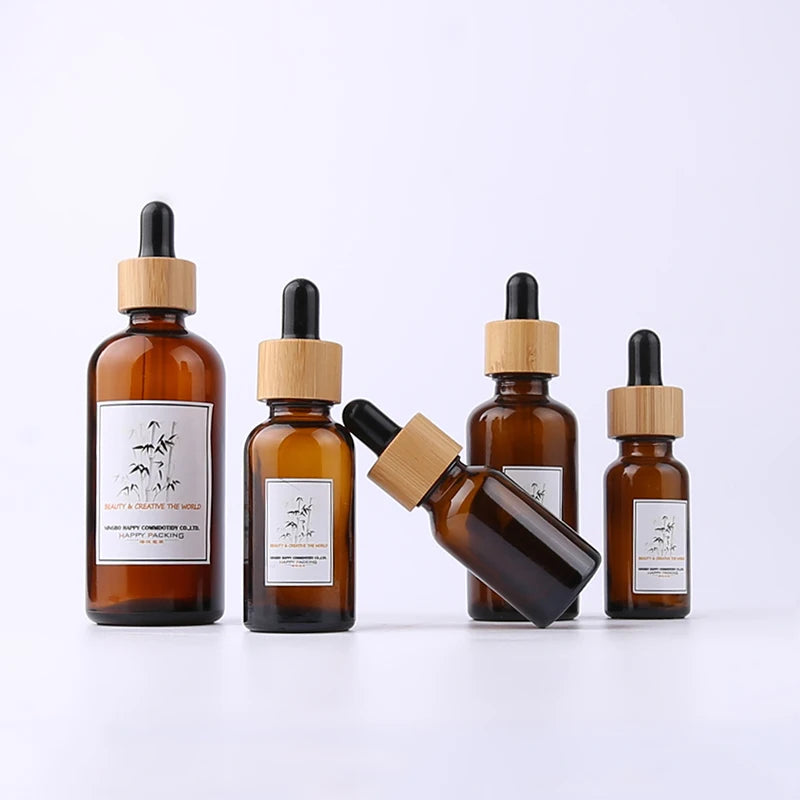 0.5 Oz 15 Ml Bamboo Dropper Bottle Amber Glass Essential Oil Bottles Packaging Bamboo Lid Cosmetic Oil Dropper Glass Bottle