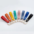 Custom Logo Business Keychain Simple Style Leather Keyring Rechargeable Safe Features Gift Holder Ring Strap Hook Doll Pattern