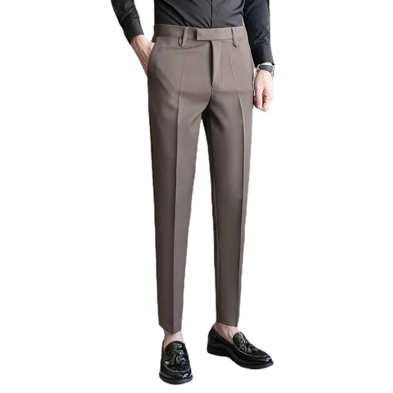 10%OFF Trousers With Wrapping Strips for Man Business Casual Straight Trousers Slim-fit Elastic Youth Men's Trousers