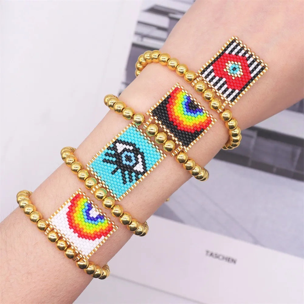 Women's Handmade Boho Style Gold Beaded for Bracelet Adjustable Summer Charm Friendship Woven Fashion Jewellery Gift