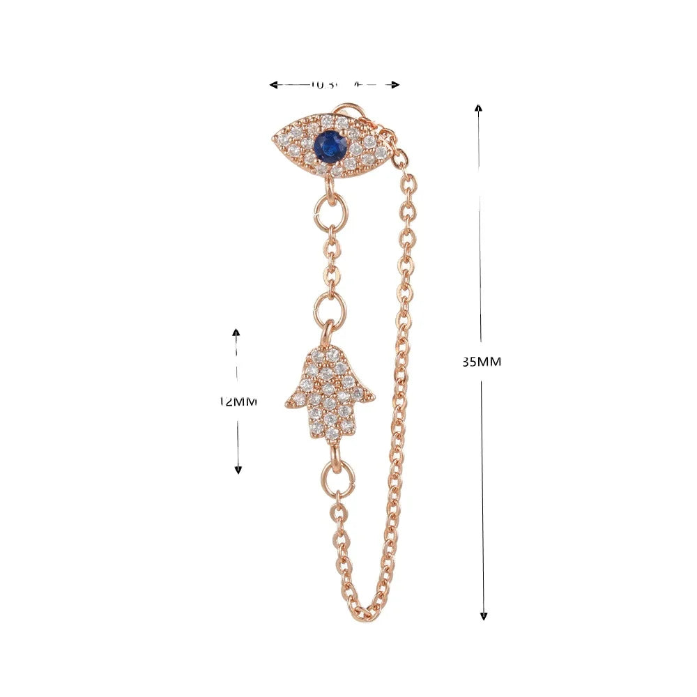 Trendy Jewelry Demon Eye Chain Earrings High Sense Fashion Bow Buckle Brass Zircon Evil Devil Eye Drop Earrings for Women