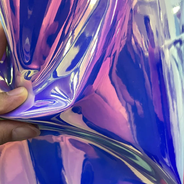 Shiny Hologram Synthetic Iridescent Film Pu Mirror Holographic Vinyl Fabric