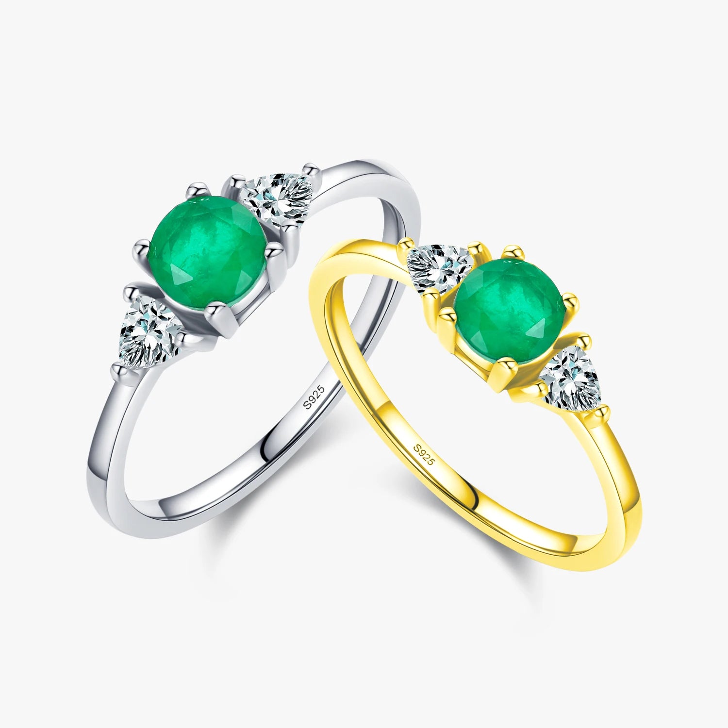 Real 925 Sterling Silver Elegant Exquisite Round CZ Gold Color Finger Rings for Women Fine Jewelry Accessories