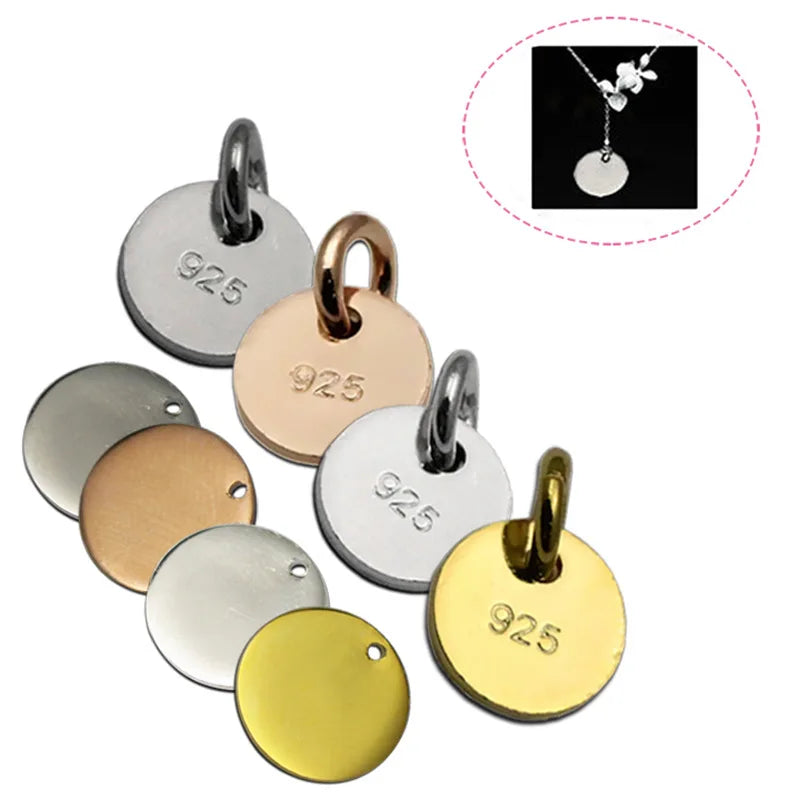 Silver Circle Brand Bracelet Small Hanging Charm S925 Round Necklace Tail Tag DIY Silver Piece Jewelry Pendant Accessories