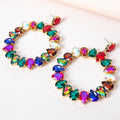 Statement Coloured Alloy Inlaid Diamond Water Drop Hoop Earrings Women Rhinestone Glass Round Stud Earrings Female Jewelry