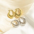 Fashion Jewelry Chunky Stainless Steel Waterproof 18K Gold Plated Hollow Hoop Earrings for Women