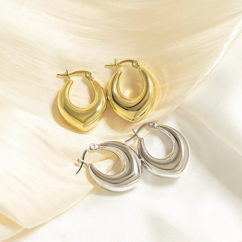 Fashion Jewelry Chunky Stainless Steel Waterproof 18K Gold Plated Hollow Hoop Earrings for Women