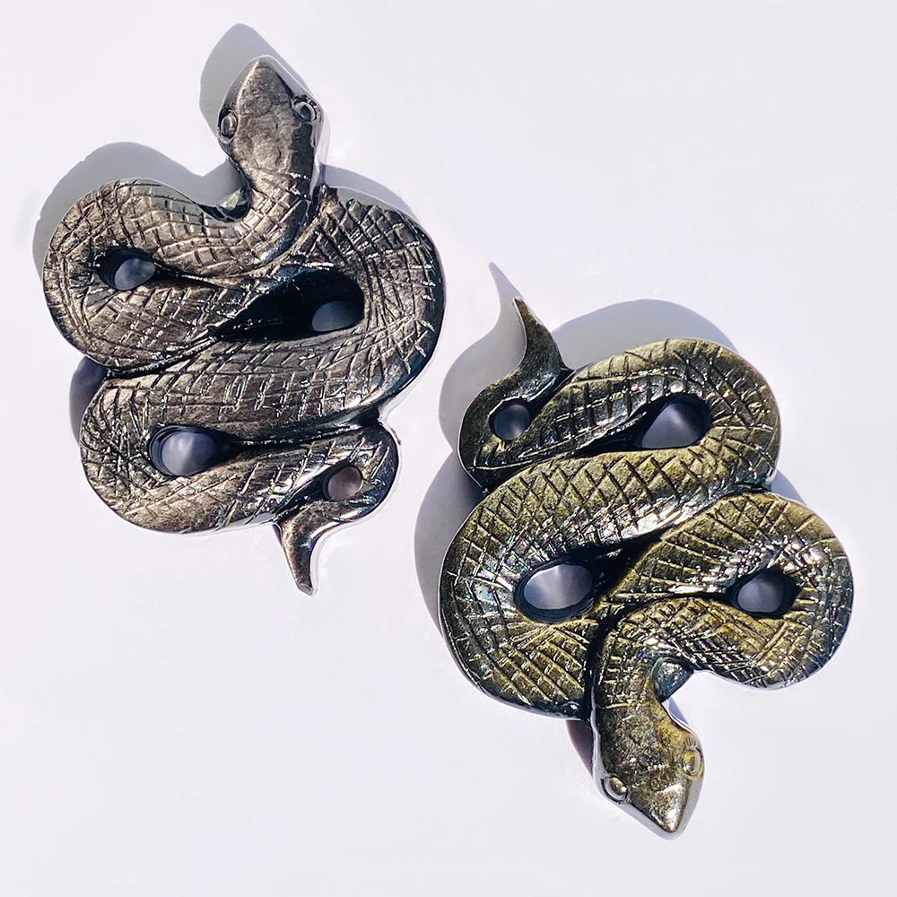 Hot Sale Wholesale Mix Materials Snake Silver Obsidian Snake Crystal Crafts Golden Crystal Animal Healing Energy Stone for Gift