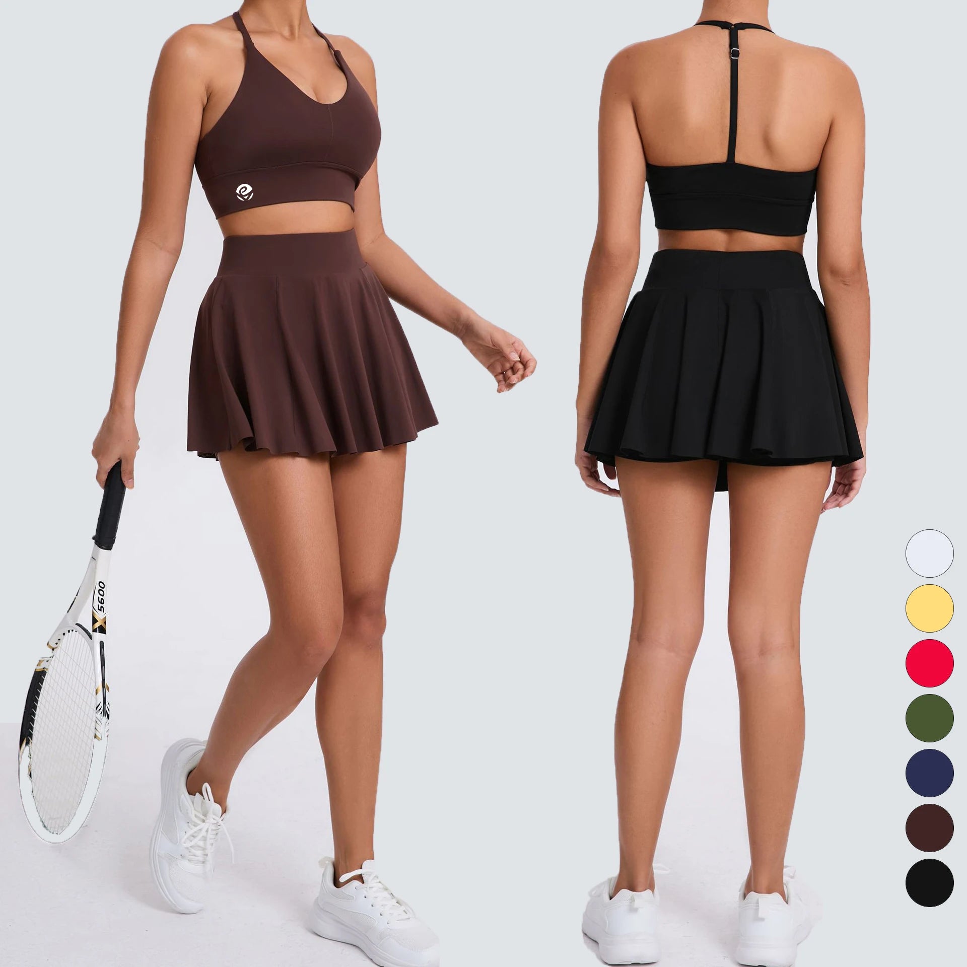 Black Tennis Skirt for Women 2 Piece Gym Set Women Tennis Wear Sport Skirt Set High Quality Women Tennis Skirt Set With Pocket