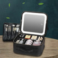 Waterproof Tape Compartment Makeup Bag with Led Mirror Portable Led Mirror Makeup Bag
