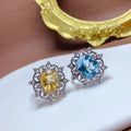Wholesale 925 Sterling Silver Women's Open Adjustable Ring Sunflower & Natural Topaz Stone Classic Oval Cut for Wedding