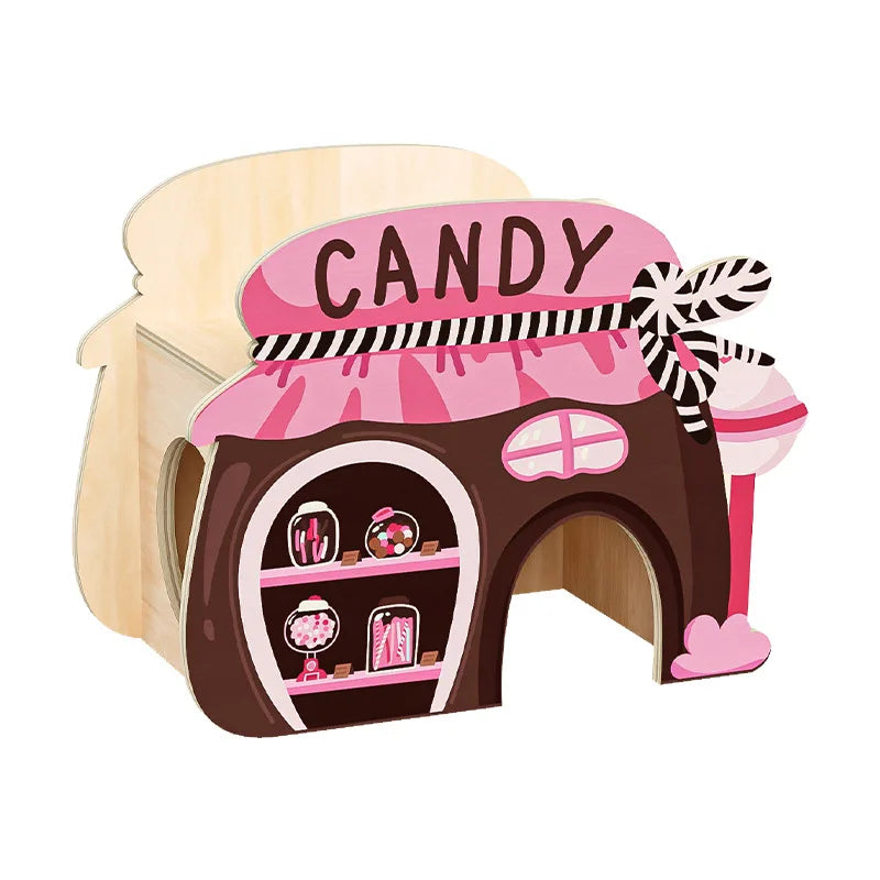Candy Strawberry Series Hamster Hiding House Hamster Cage Landscape Tunnel Wooden Hamster Pet House