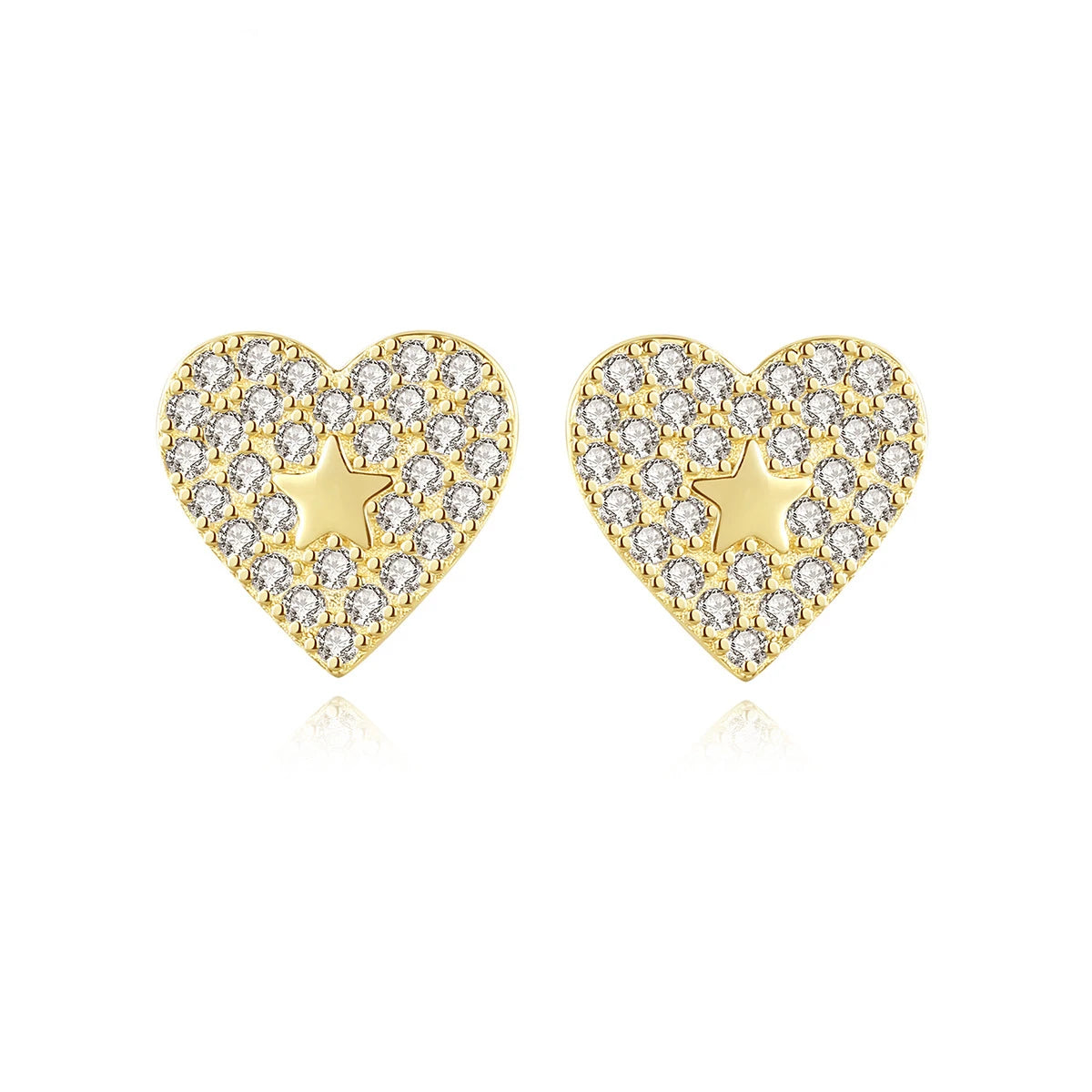 Wholesale 925 Sterling Silver Star Earrings Trendy Gold-Plated Perforated Heart-Shaped Stud for Wedding Anniversary Party Gift
