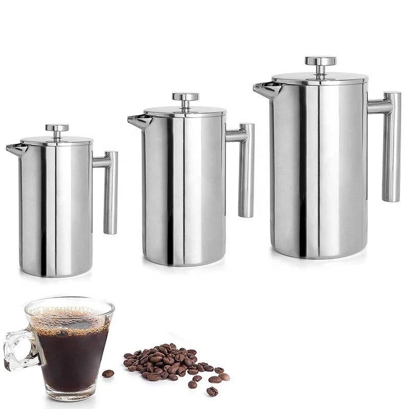 350ml 800ml 1000ml Vacuum Stainless Steel Double Wall French Press Coffee Press Wholesale