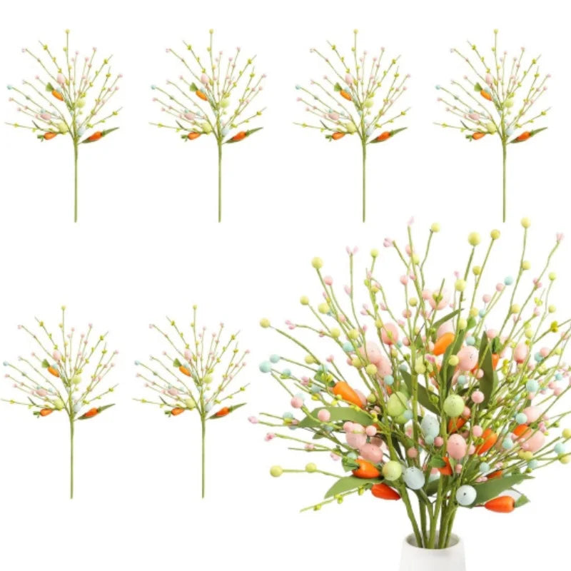 Artificial Easter Stems with Eggs Carrot and Berries Easter Twig Branches for Floral Arrangement  Home Party Flower Arrangement