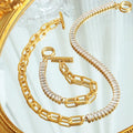 Fashion Pvd Gold Plated Ot Buckle Chain Sparkle Zircon Design Bracelet Necklace Jewelry Set for Women Collares Para Mujer