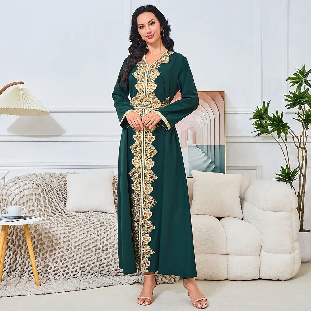 Factory-Spot Summer New Elegant Women's Long Skirt Dress Polyester Beaded Dinner Robe Breathable Muslim Middle Eastern