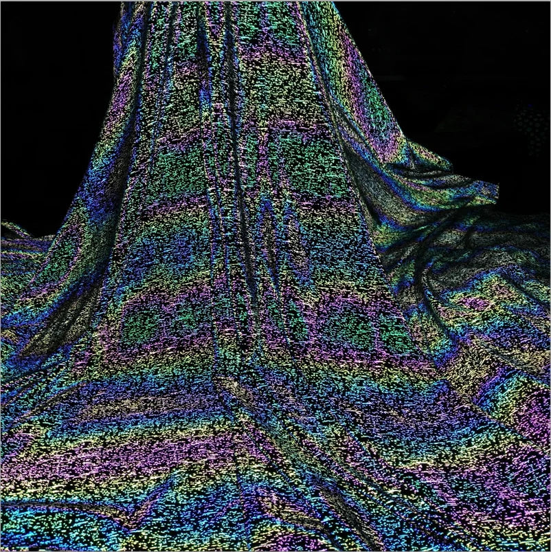 Fashionable Reflective Spot Printing Rainbow Fabric Material for Sportswear High Light Wide 4 Ways Elastic Fabric for Gym Wear