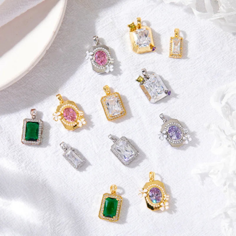 Purple Zircon Square Gem Diy Crystal Charms Large Rectangle Diamond Pendants for Jewelry DIY Makings