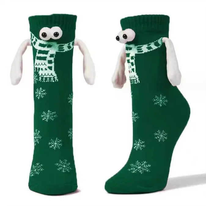 Autumn Winter Funny Christmas Holiday Knit Magnetic Couple Hand Socks for Men Woman