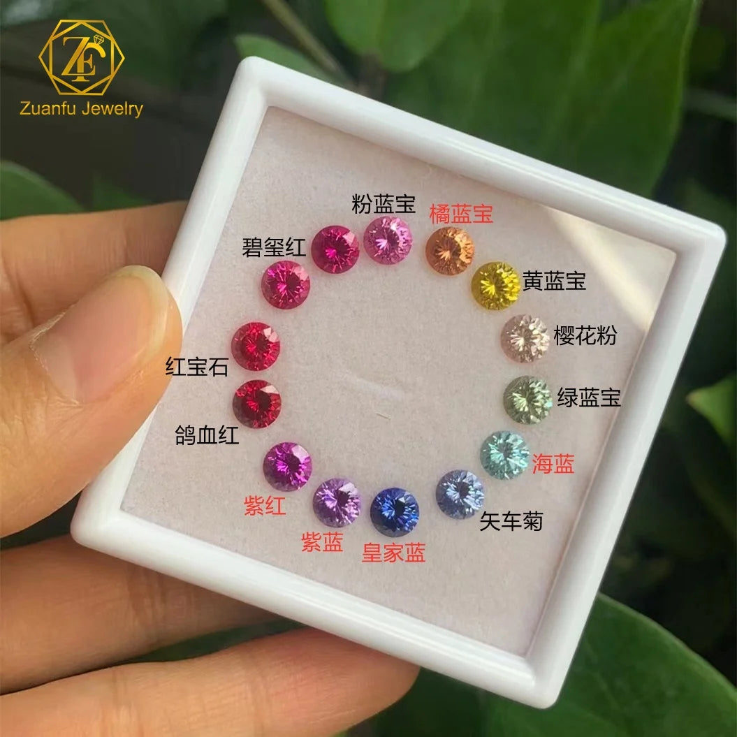 Factory Wholesale Price Round Natural Cut Multicolor Sapphire Cultivated Loose Gemstones Round Shape Lab Created Sapphire