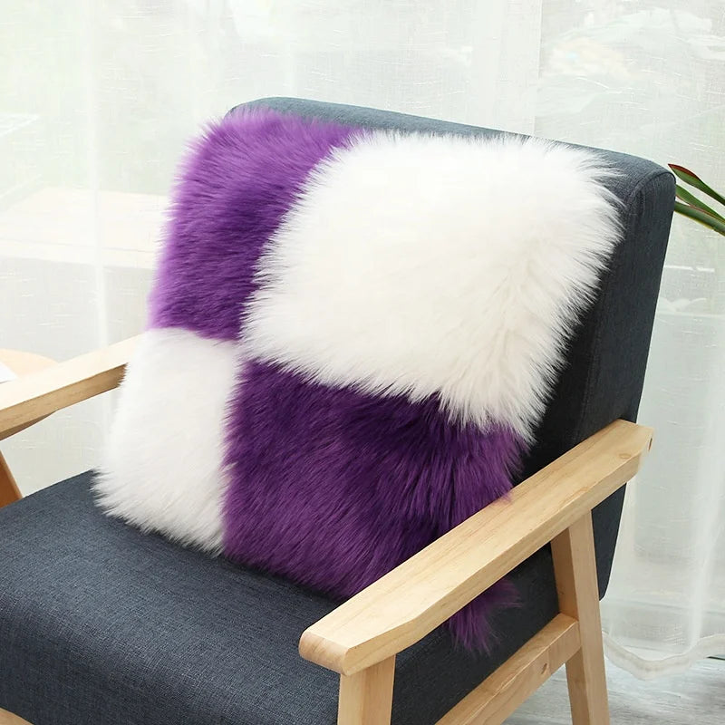Comfortable 45*45 Faux Fur Modern Eco-Friendly Cushion Covers Geometric Striped Cartoon Dot Patterns for Home Sofa Hotel Chair