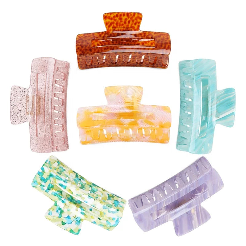 Jinhe Fashion Korean 10cm Large Acetate Claw Clip Hollow Rectangle Personalized Women's Cellulose Acetate Hair Claw