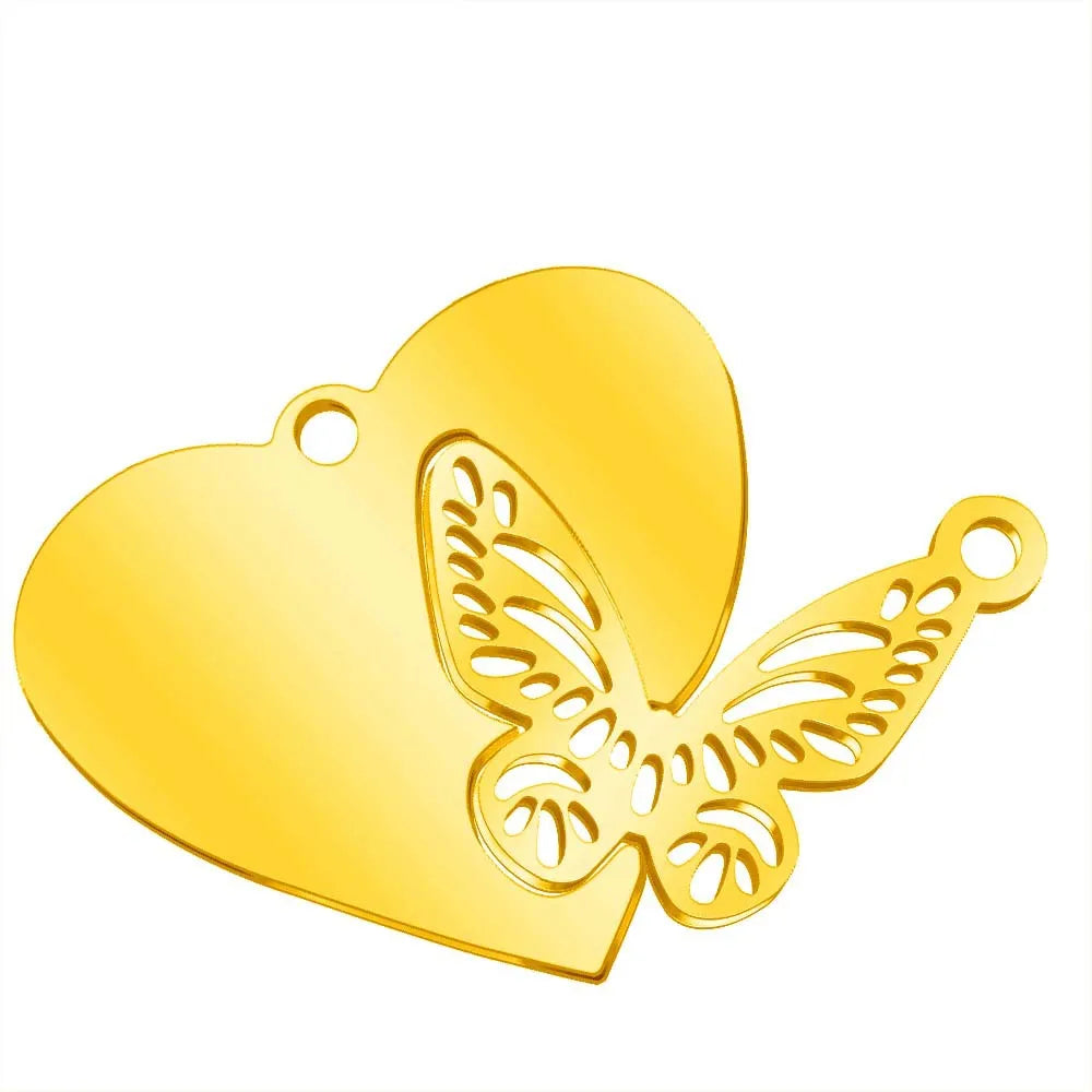 25*36MM Stainless Steel Pendant Gold Plated Peach Heart Butterfly Puzzle Pendant for DIY Jewelry Making